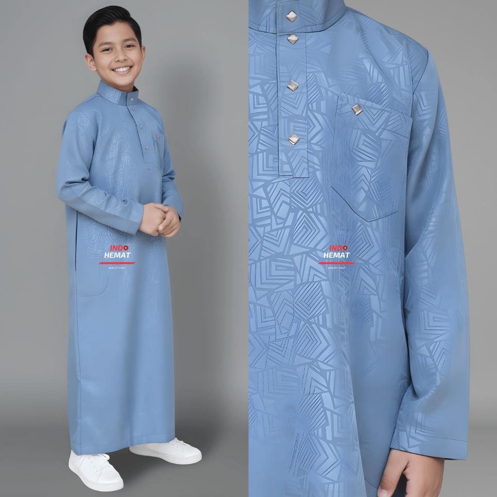 Jubah Gamis Anak Sultan Embos Motif Ethnic Timbul Bahan Dari BestWay Premium