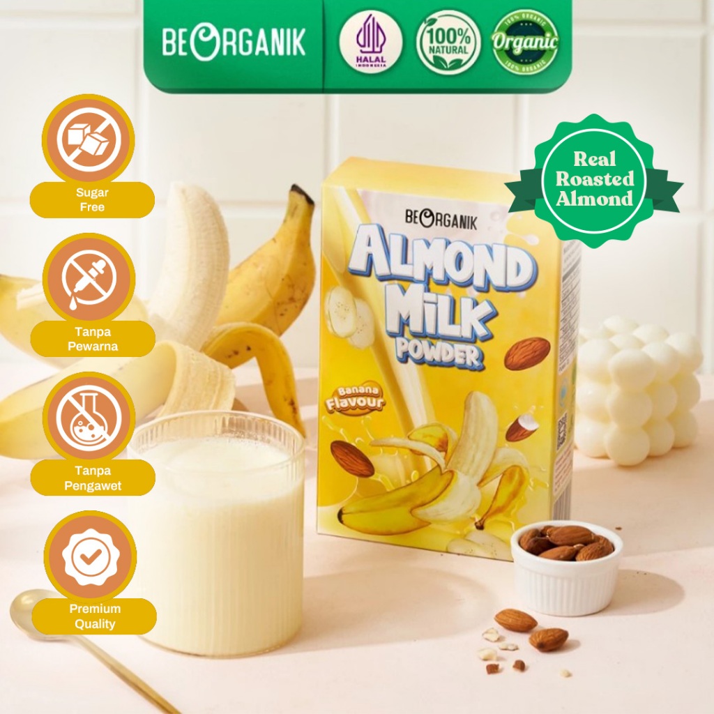 BEORGANIK ALMOND MILK POWDER BANANA (NO SUGAR) / SUSU ALMOND BUBUK