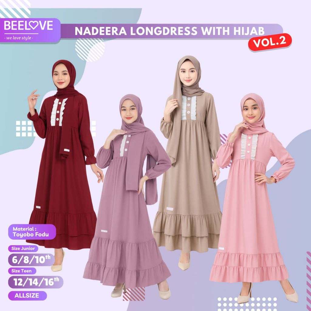 NADEERA LONGDRESS WITH HIJAB ANAK CEWEK BEELOVE JUNIOR DAN TEEN