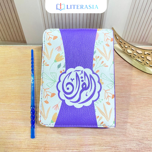 Literasia - Al-Quran Wakaf Floral Ungu Ukuran A6 Quran Kaleb Resleting Blok Latin Terjemah Perkata A