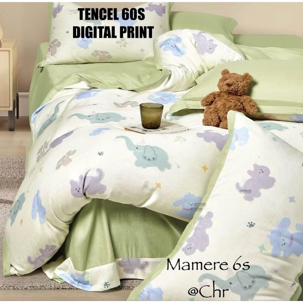 sprei tencel 60s sutra organik gajah elephant kucing imut premium original halus lembut fitted set a