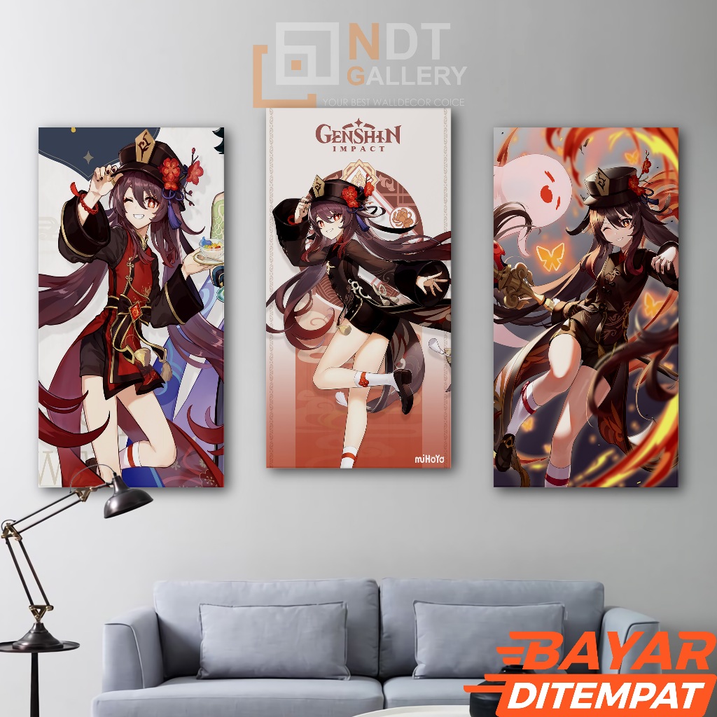 Hiasan Dinding Kamar 15x30cm MDF - Poster Kayu Genshin Impact Hu Tao Minimalis