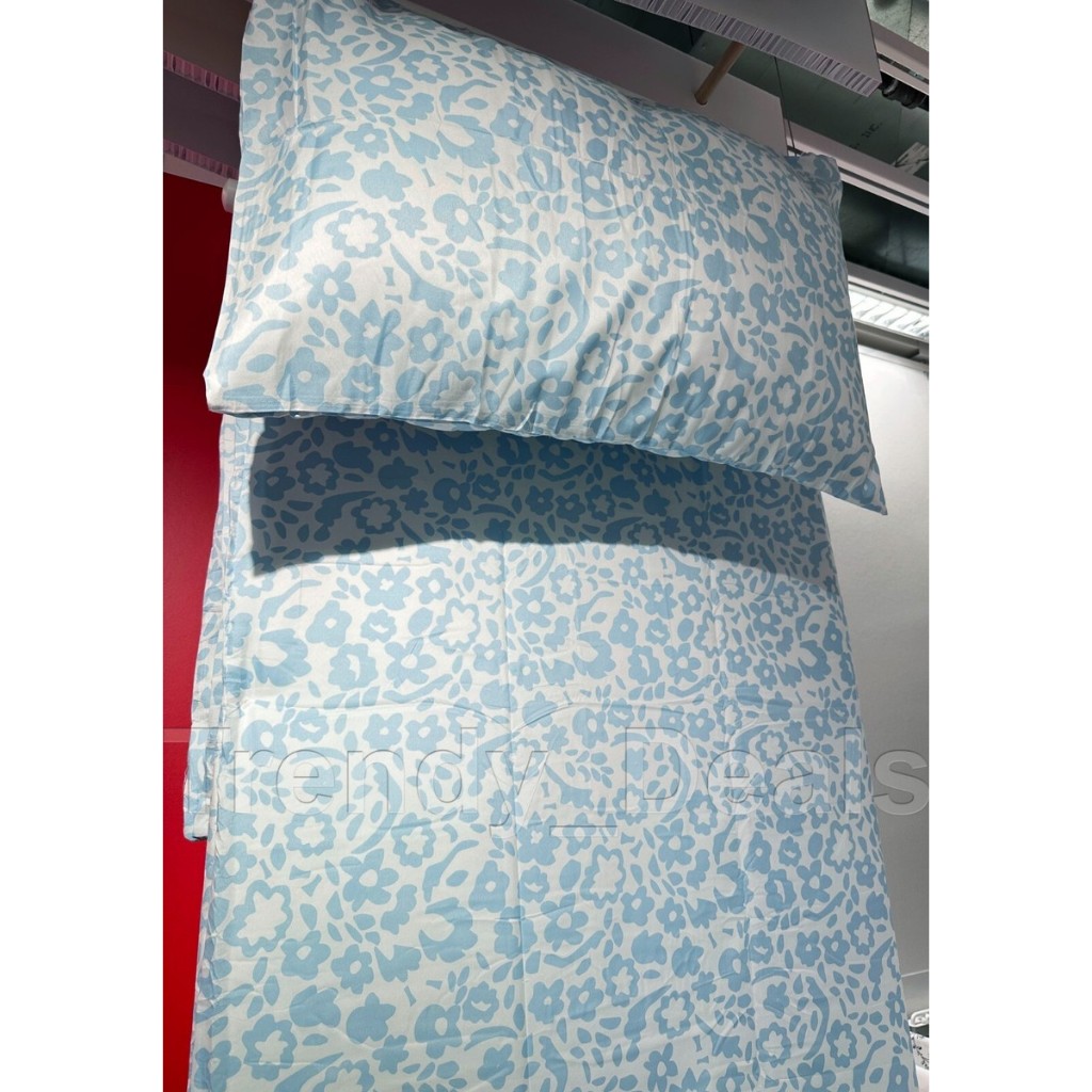 Sarung duvet dan sarung bantal motif bunga CYMBALBLOMMA Duvet cover and pillowcase, putih/biru, berb