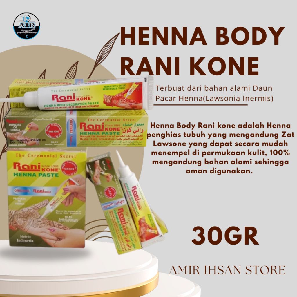Hena Rani kone/henna body/inai kuku rani kone 30gr