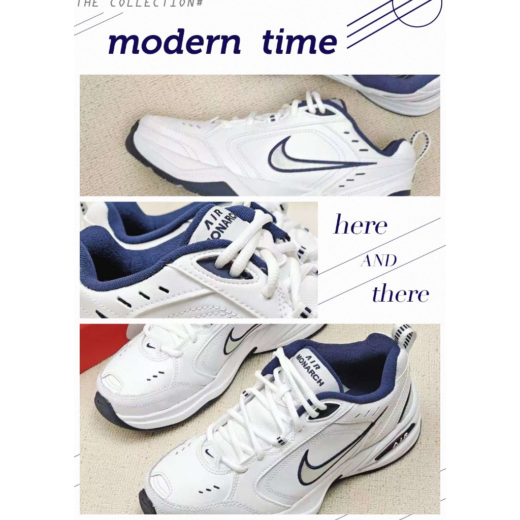 Sepatu Sneakers Nike Air Monarch IV Original White Navy Chunky Sole Unisex Sepatu Kasual Fashion Str
