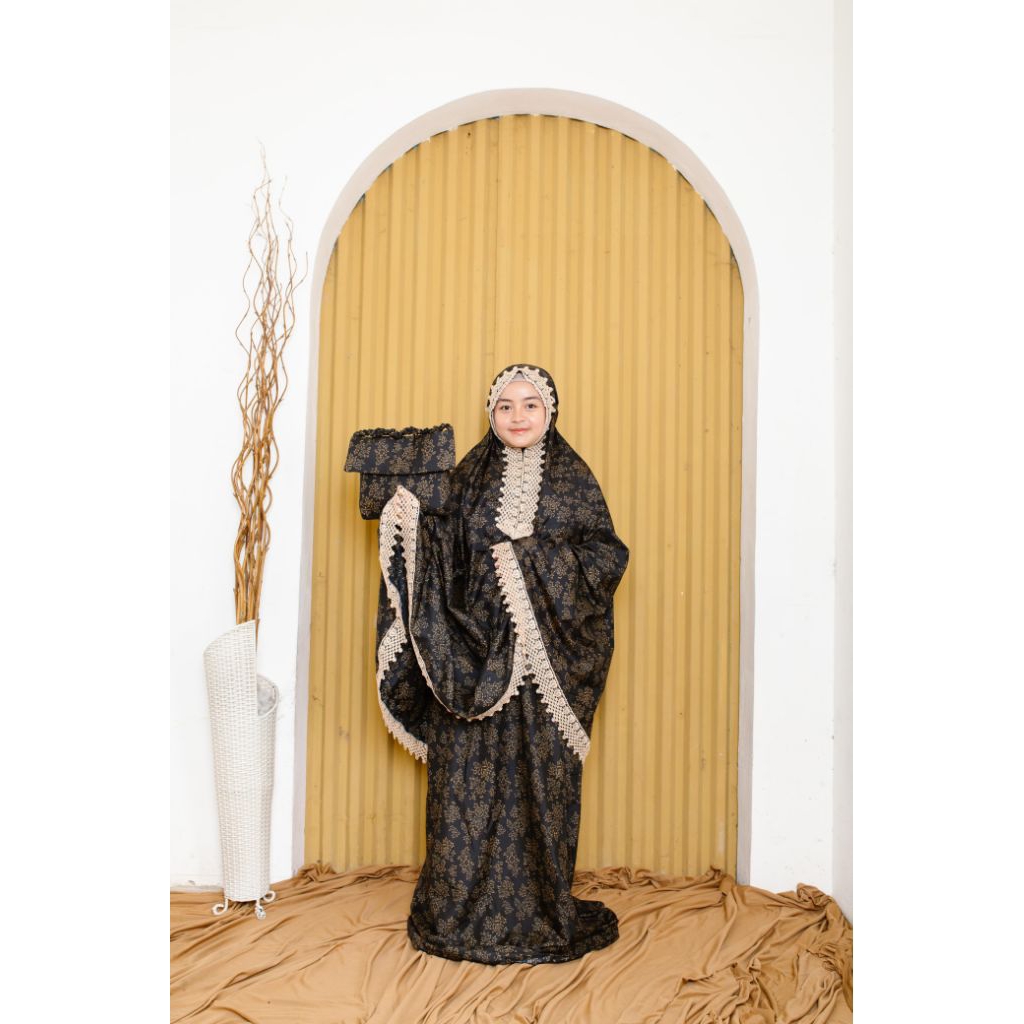 mukena bordir voil hitam cuting renda murah mewah eleghan