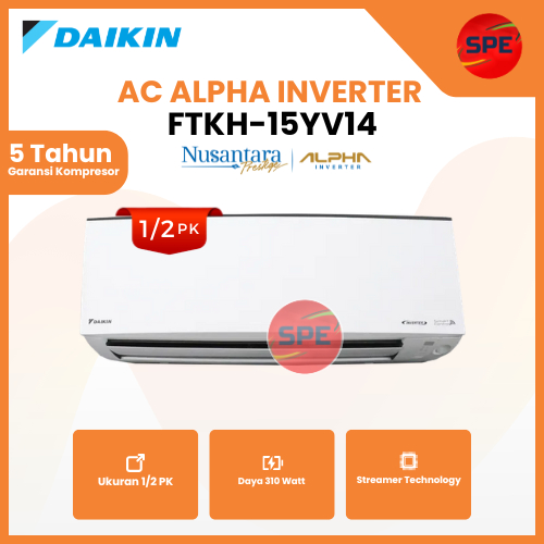 AC DAIKIN 1/2 PK ALPHA INVERTER FTKH-15YV14/FTKH15YV14 (GARANSI RESMI MEDAN)
