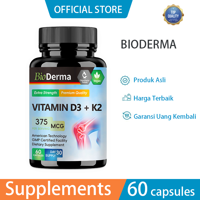 Vitamin D3K2 1000lU,Bioderma, jagakepadatan tulang, perbaiki metabolismetubuh, ideal untuk harian
