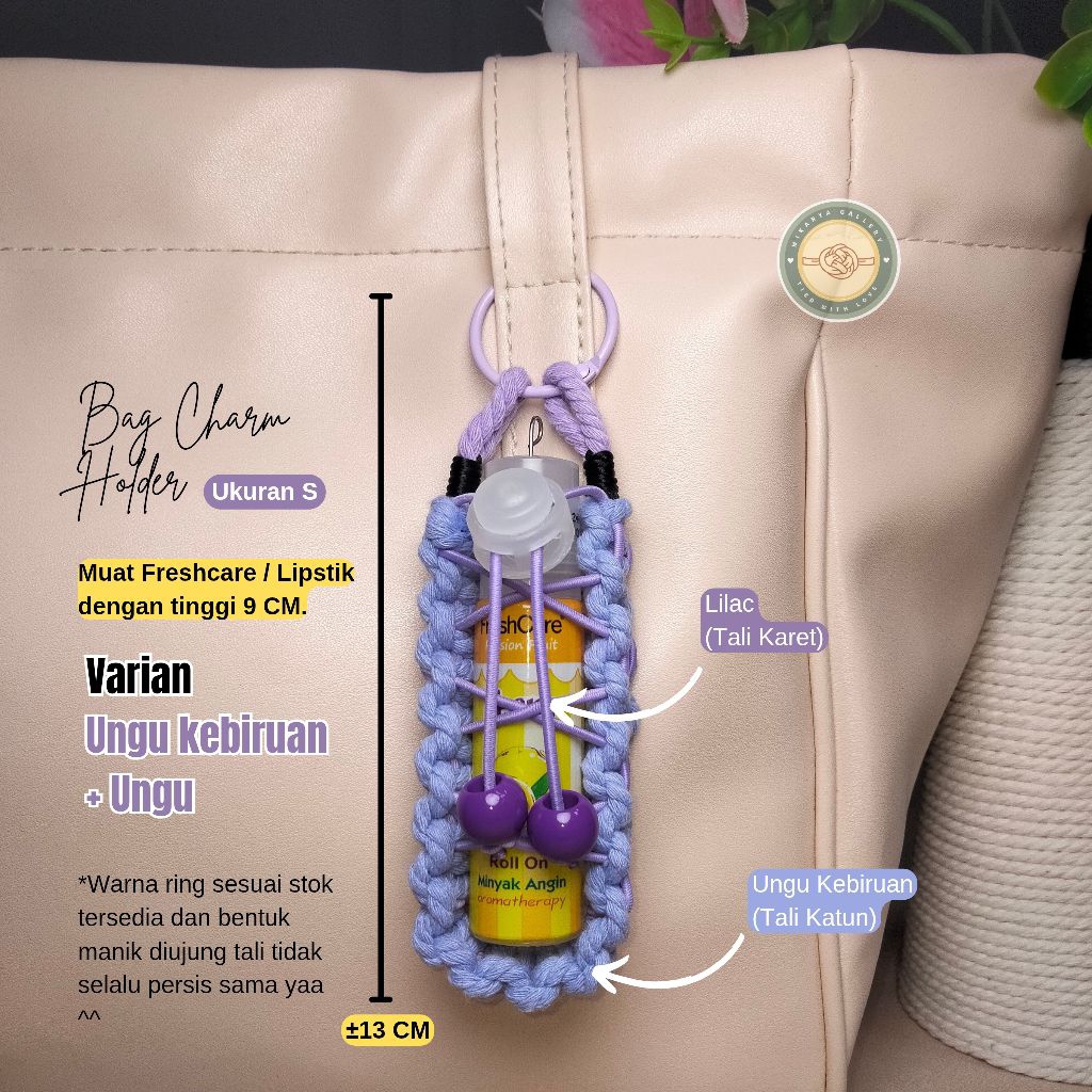Mikarya Gallery - Bag Charm Holder lips / Freshcare / Parfum Roll on Ukuran S | Macrame Handmade Gan