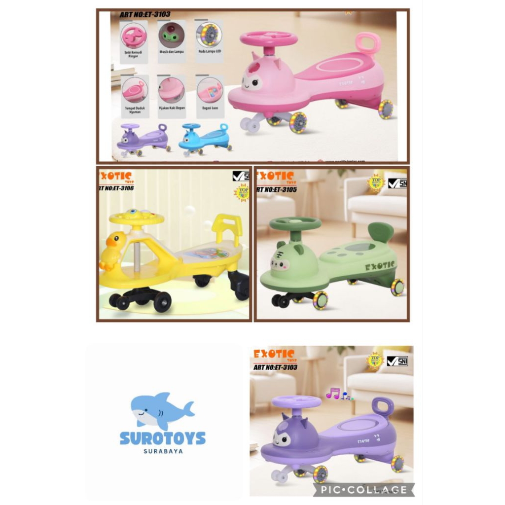 MAINAN ANAK SWING CAR RIDE ON BEBEK EXOTIC ET3106 MUSIK / ET3105 / ET3103 KUROMI
