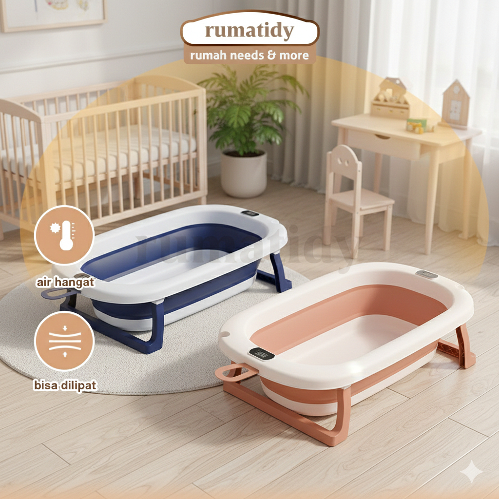 RUMATIDY - Bak Mandi Bayi Lipat Premium Bathtub Newborn Jumbo Tebal Bantal Mandi