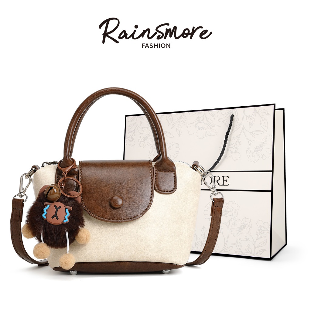 Tas Tangan Wanita Elegan – RAINSMORE Mini Stylish & Serbaguna, Bonus Gantungan Lucu, Cocok untuk Ker