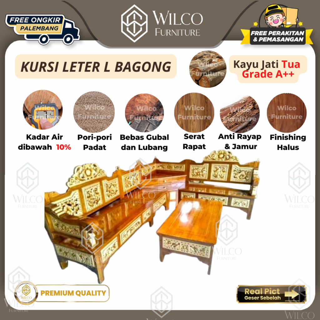Kursi Tamu L Sudut Jati | Kursi Bagong Leter L Mahkota Jati Jepara