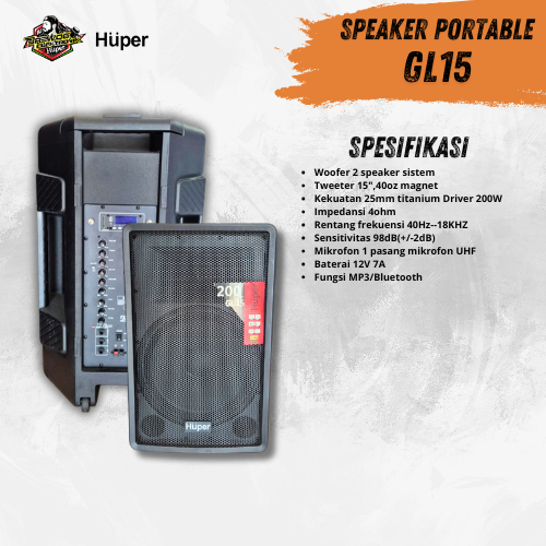 GL-15 Speaker Portable Huper Barclay Bluetooth 200W