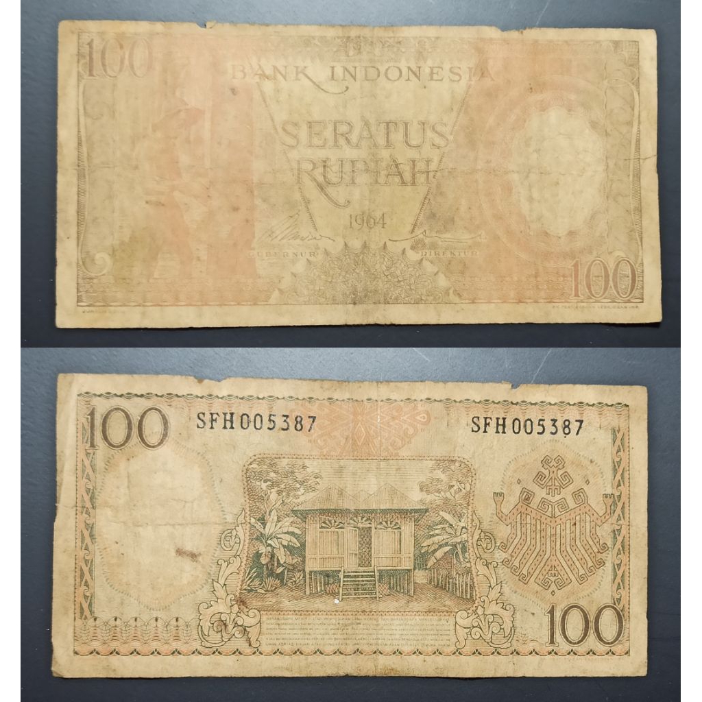 uang kuno Indonesia 100 rp tahun 1964 p2498