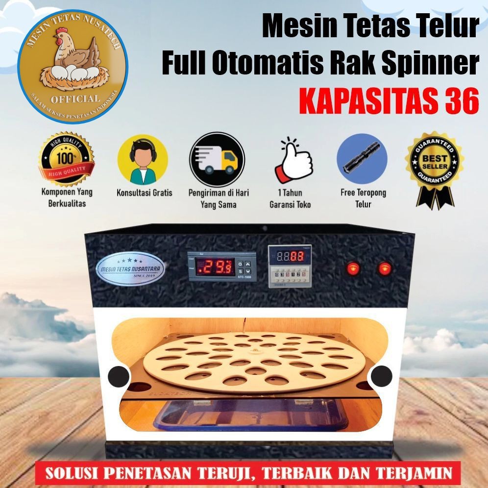 NUSATECH INCUBATOR Mesin Tetas Telur Full Otomatis Kap.36 Rak Spinner Penetas Telur Otomatis
