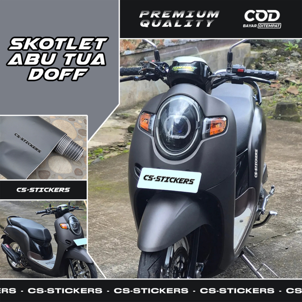 Skotlet Abu Tua Doff Stiker Dark Grey Matte Dop Skotlite Decal Cover Premium