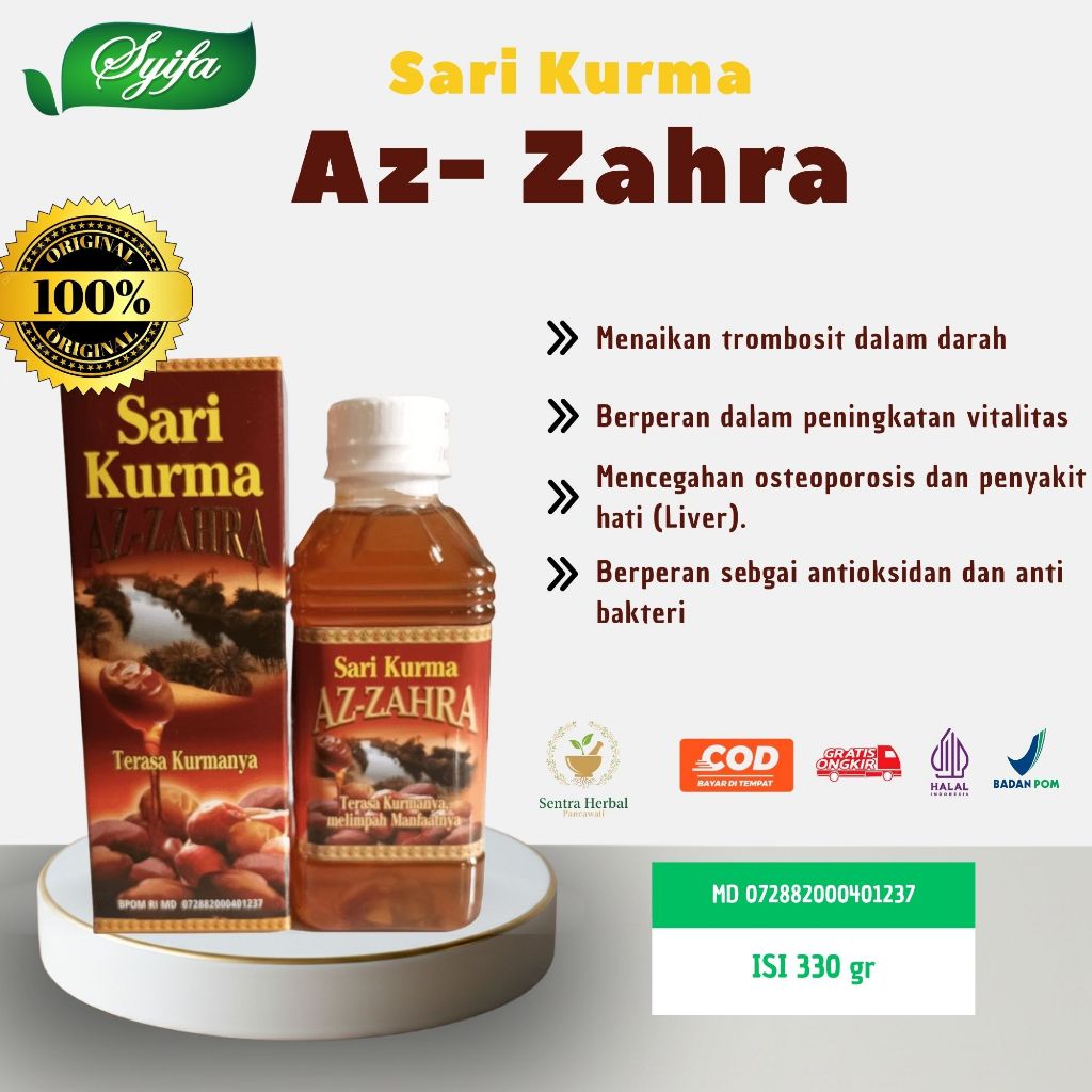 Madu Sari Kurma Az Zahra 330gr Original BPOM | Penambah Trombosit DBD, Ibu Hamil, dan Stamina