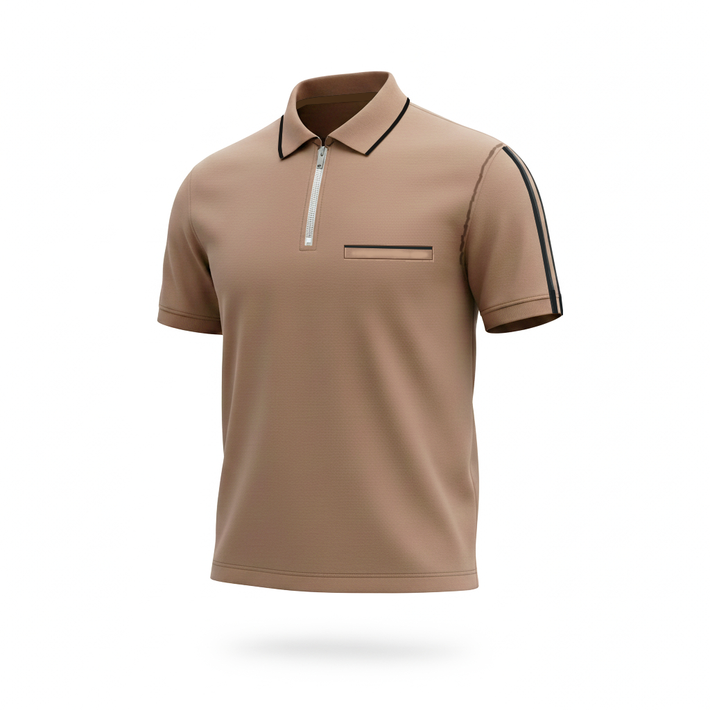 Kaos Kerah Pria Keren Zipper Saku Dada Lengan Bergaris Vertikal - Kaos Polo Resleting Saku Lengan Mo