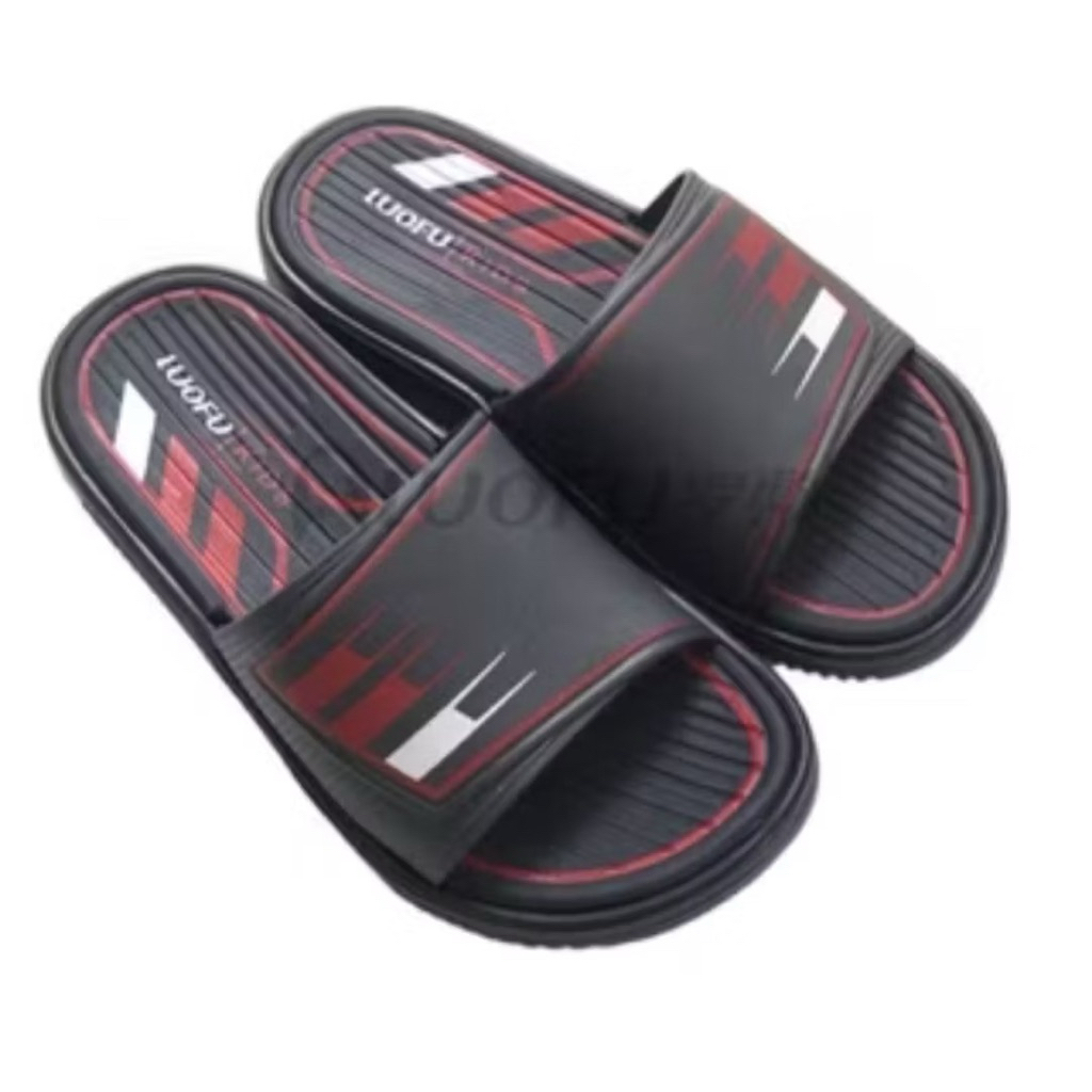 Luofu kids - sandal anak hitam garis merah