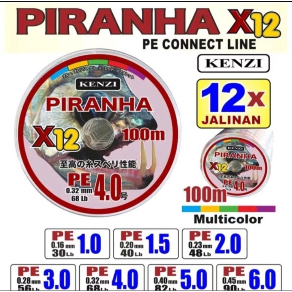 SENAR PANCING PE KENZI PIRANHA X12 MULTICOLOUR