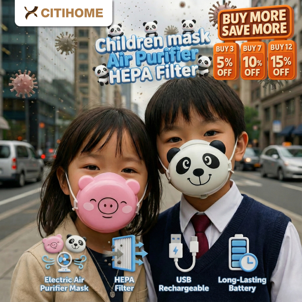 Masker Anak Elektrik dengan Air Purifier HEPA Filter Anti Debu dan Virus Desain Karakter Lucu