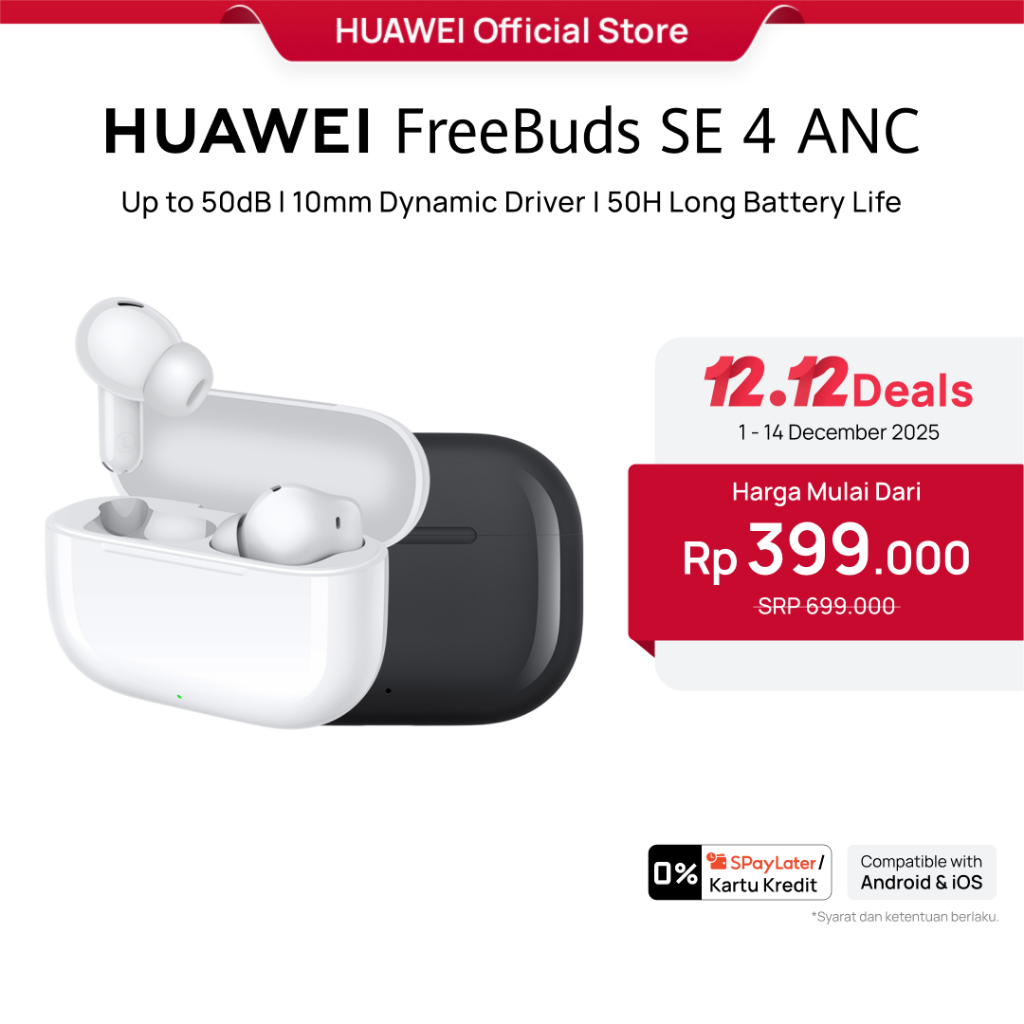 [12.12 | Voucher s/d 20%] HUAWEI FreeBuds SE 4 ANC TWS l Up to 50dB l 10mm Dynamic Driver | 50H Long