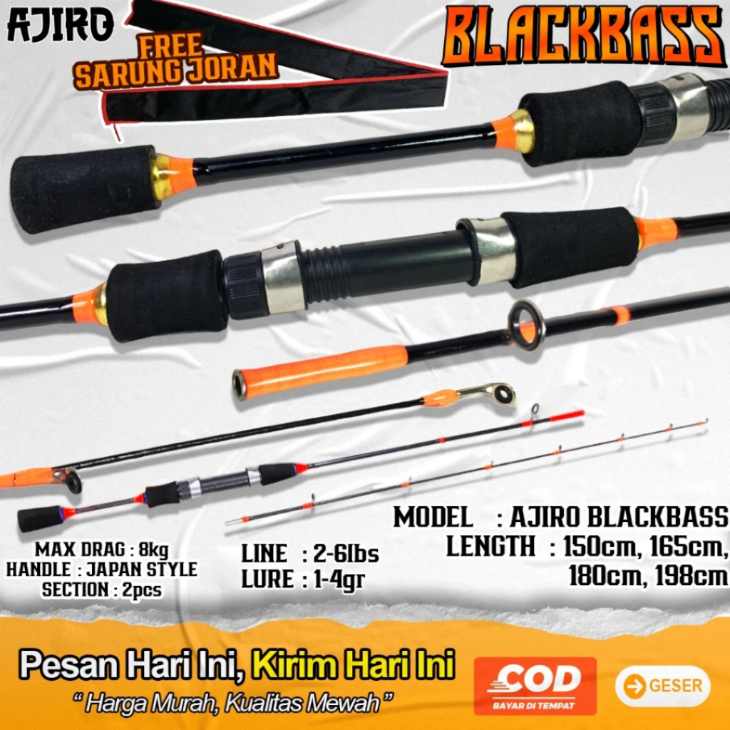 Joran UL ultralight ajiro Blackbass Fiber Solid lentur 2-6lb 165/180cm ajiro sakura