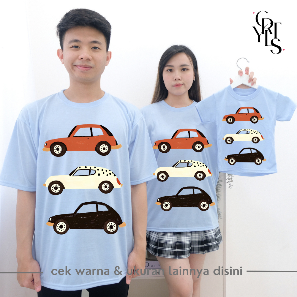 Carotyles Baju Atasan Kaos 3 CARS Couple Keluarga Family Wanita Anak Perempuan Laki Laki