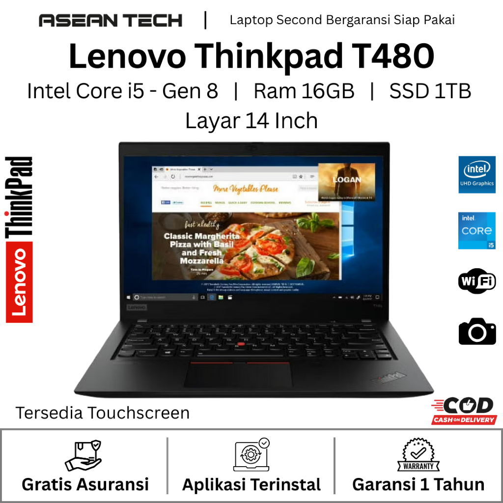 Lenovo Thinkpad T480s T480 Core i7  i5 Gen 8 Ram 16GB SSD 512GB - Laptop Second Bergaransi