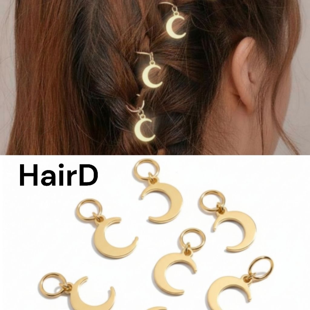 (HSI) 7Pcs/Set Jepitan Cincin Rambut Mini Series – Aksesoris Rambut Kepang Gimbal Bintang Bulan Sabi