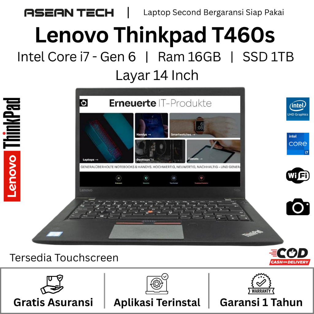Laptop Lenovo Thinkpad T460s T460 T450s T450 Core i7/ i5 Gen 6 Ram 16GB SSD 1TB - Second Bergaransi