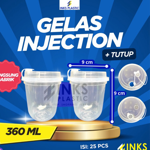 GELAS INJECTION 360 ML BENING OVAL CUP PP 12 OZ U + TUTUP