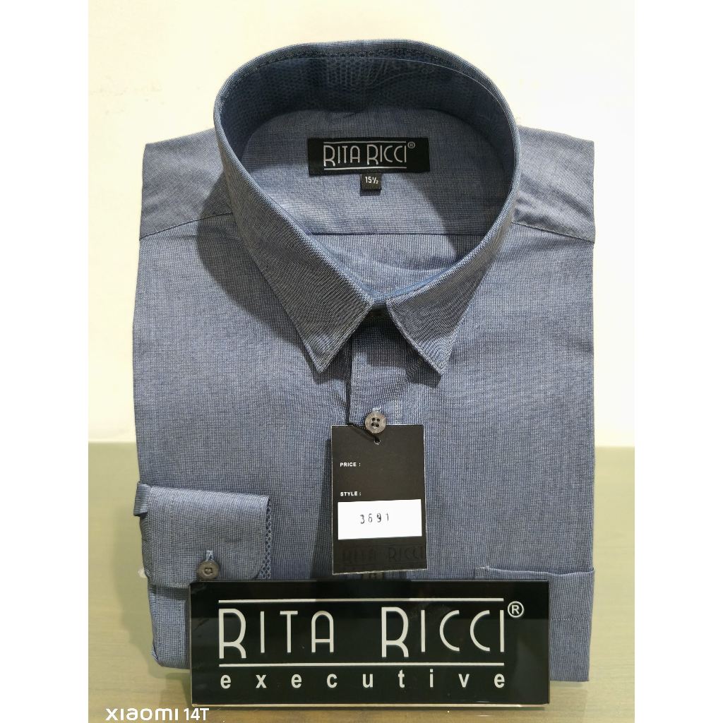 Kemeja Pria Rita Ricci Reguler Warna Abu Jeans lengan panjang dan pendek artikel 3691