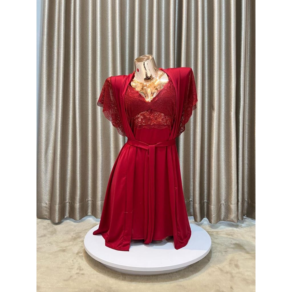 Longnight Sleepweart Lingerie Dress Cantik + Kimono + Belt 074