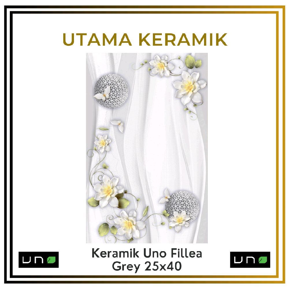 Keramik Uno 25x40 Fillea Grey - Keramik Dinding Abu Abu Motif Bunga