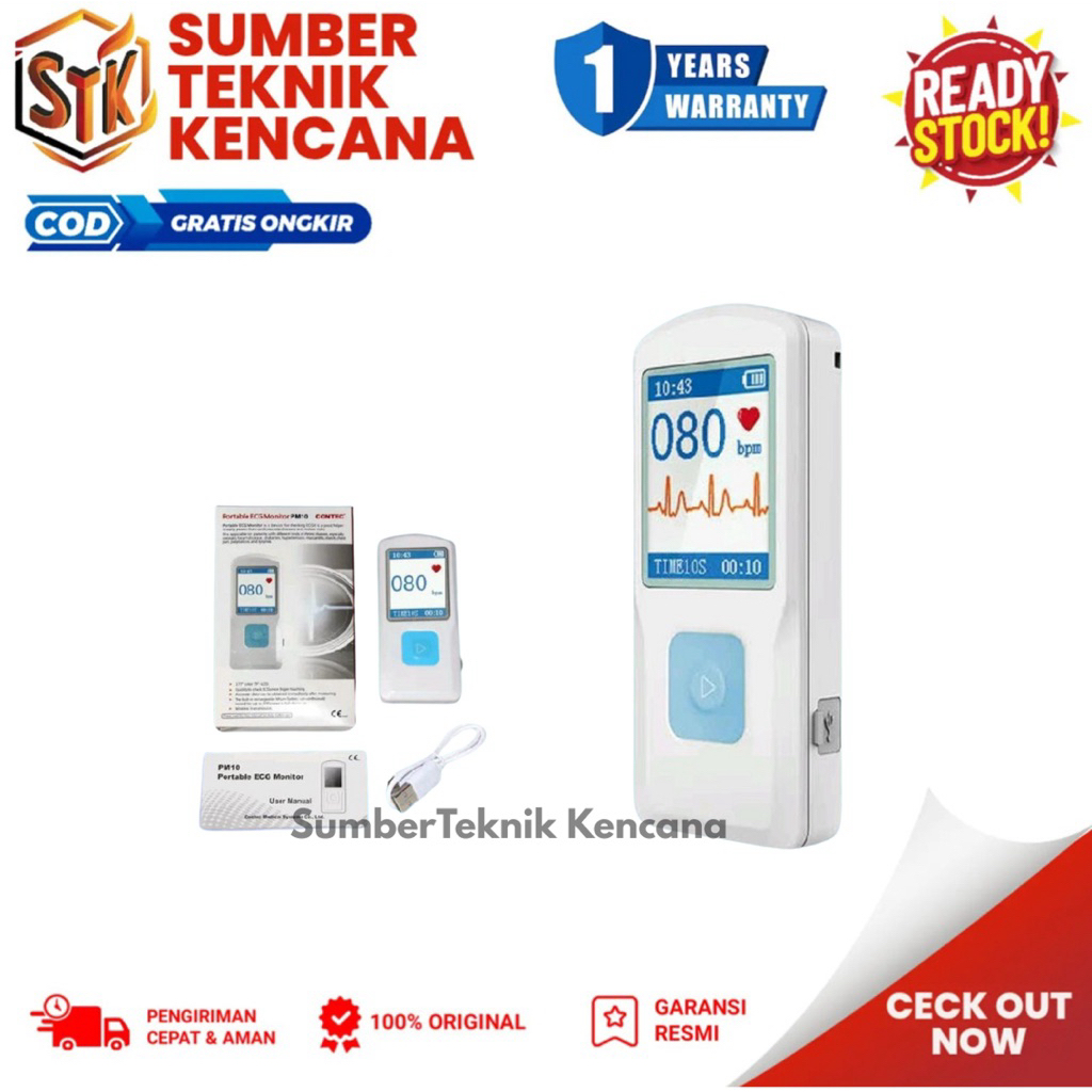 Mesin Deteksi Jetak Jantung Portabel ECG EKG CONTEC PM10 USB Bluetooth