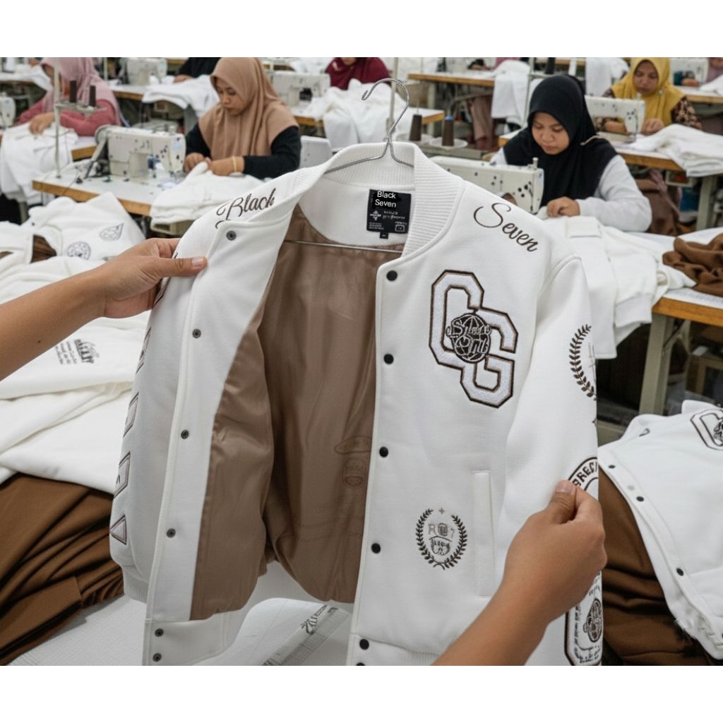 Jaket Varsity Cosmic Galaxy White| Varsity Jacket Cosmic Galaxy White Full bordir | Original Blackse