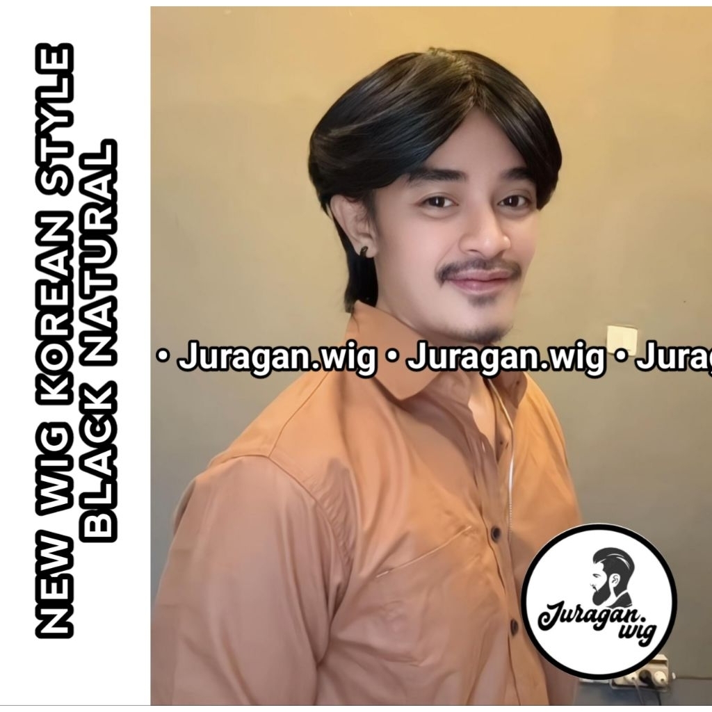 Wig Pria Rambut Model Korea Rambut Lurus poni panjang