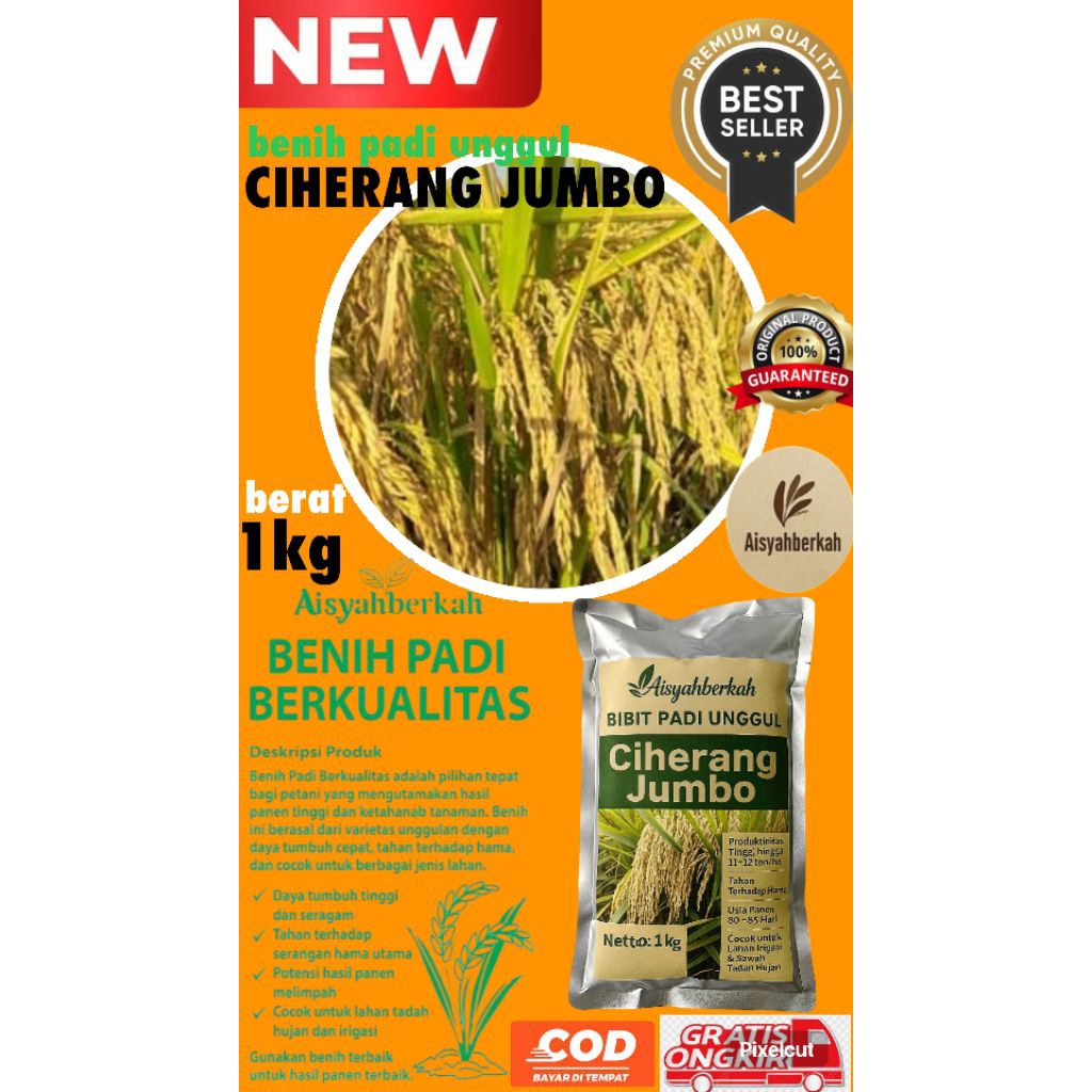 Bibit,benih/padi,ciherang,jumbo/kaliatas,premium/kemasan,1kg