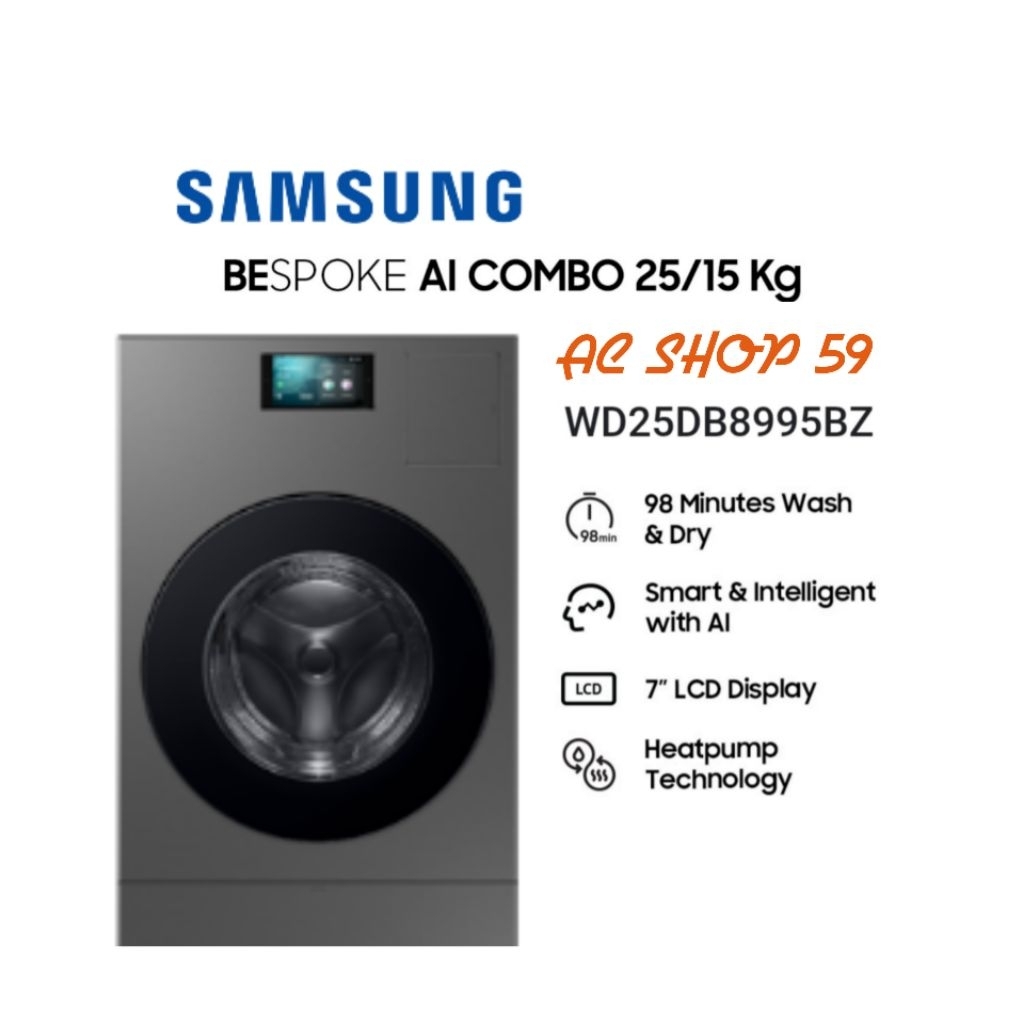 SAMSUNG WD25DB8995BZSE BESPOKE AI  Laundry Combo Heatpump Washer & Dryer 25/15 Kg New