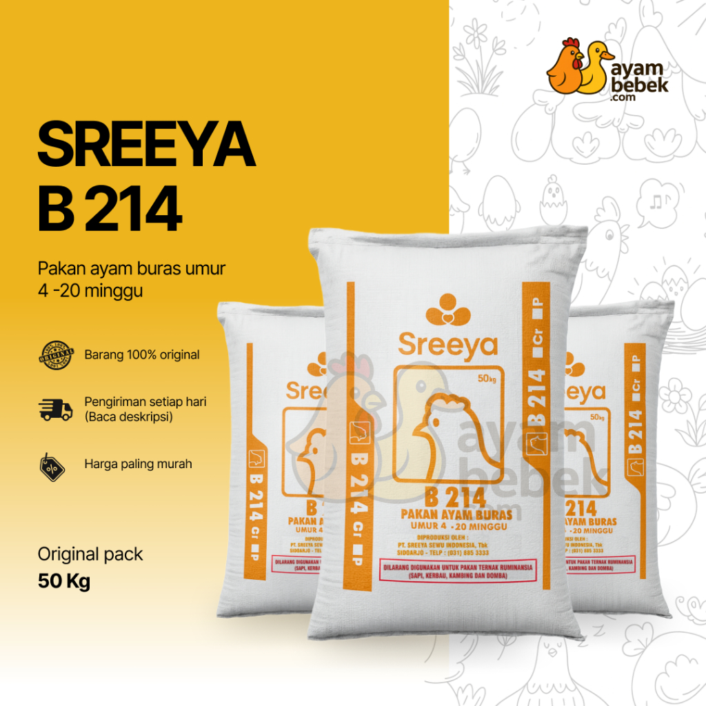 SREEYA B214 Pakan Ayam Kampung Buras / Ayam Kampung | Usia 4–20 Minggu | GROSIR 20KG - 50KG | AyamBe