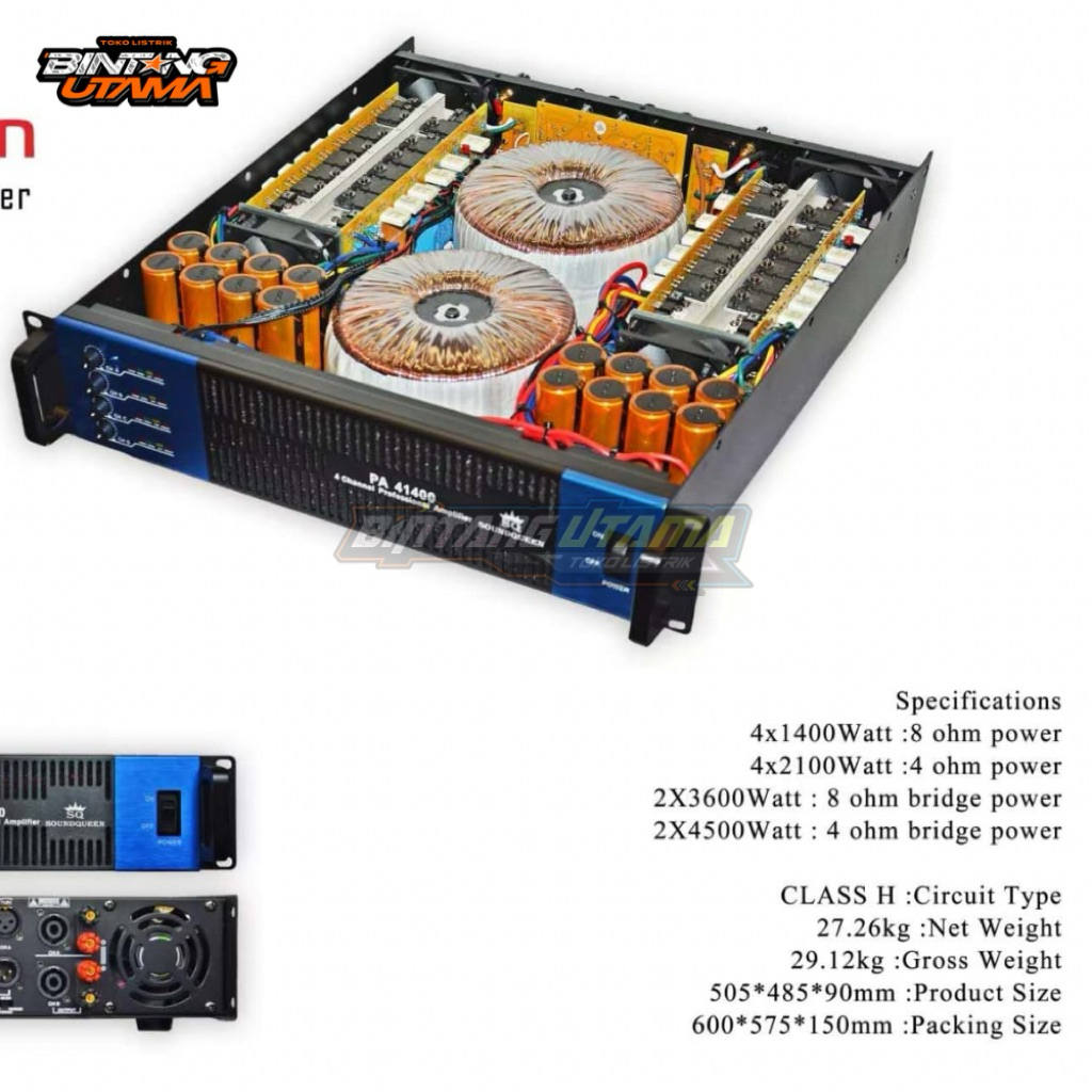 power pa 41400 Soundqueen 4chanel dobel trafo biru