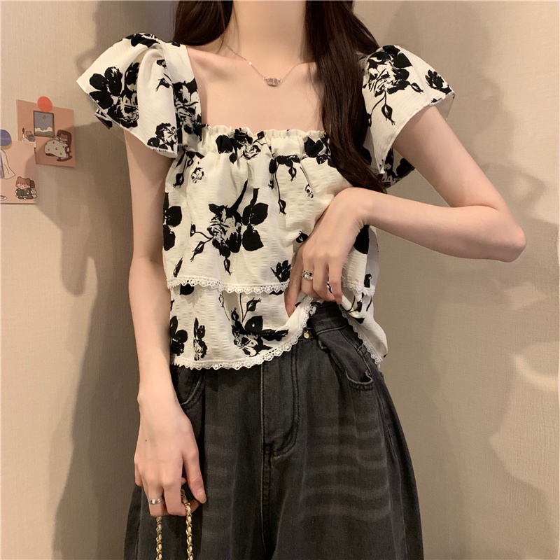 yikoo-Kamisol korea atasan motif bunga rompi wanita baju