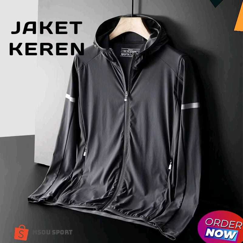 Jaket Olahraga Wanita Bahan Parasut Micro Ringan Waterproof Running Jogging Sepeda Futsal Anti air S