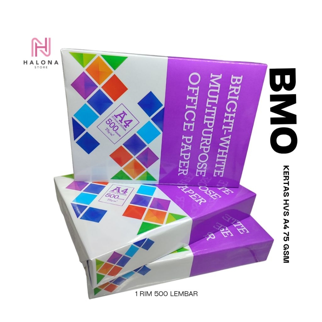 Kertas HVS A4 75 GSM BMO Bright-White Multipurpose – 1 Rim 500 Lembar | Cocok Print, Fotocopy & Tuli