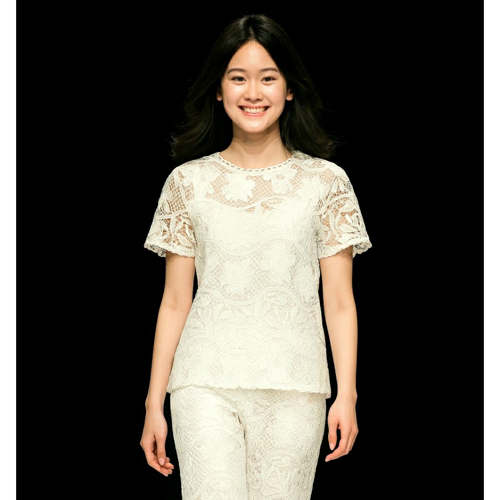 Blouse Wanita ZR Blouse Renda Putih Lace White
