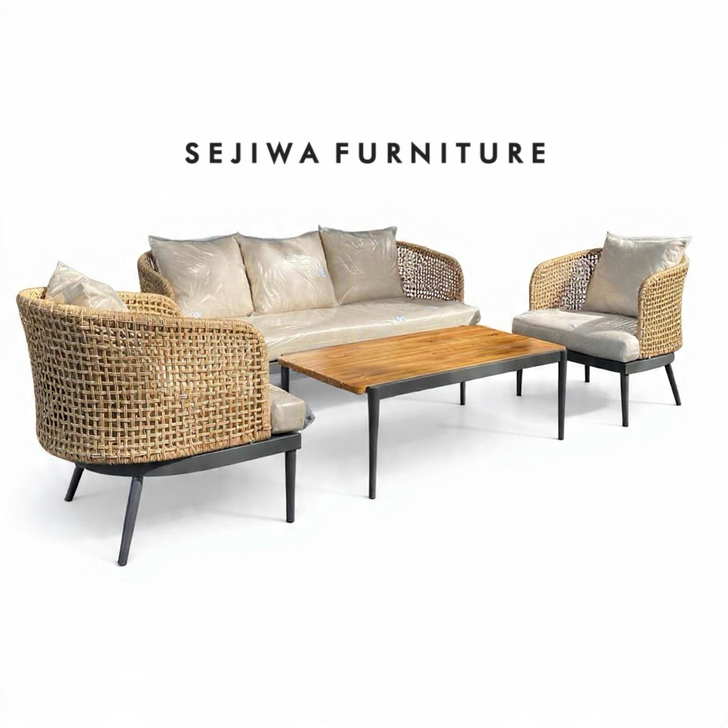 Sofa Tamu Outdoor Anyaman Rotan Sintetis Twist / Kursi Tamu Outdoor Rotan Sintetis / Sofa Santai Out
