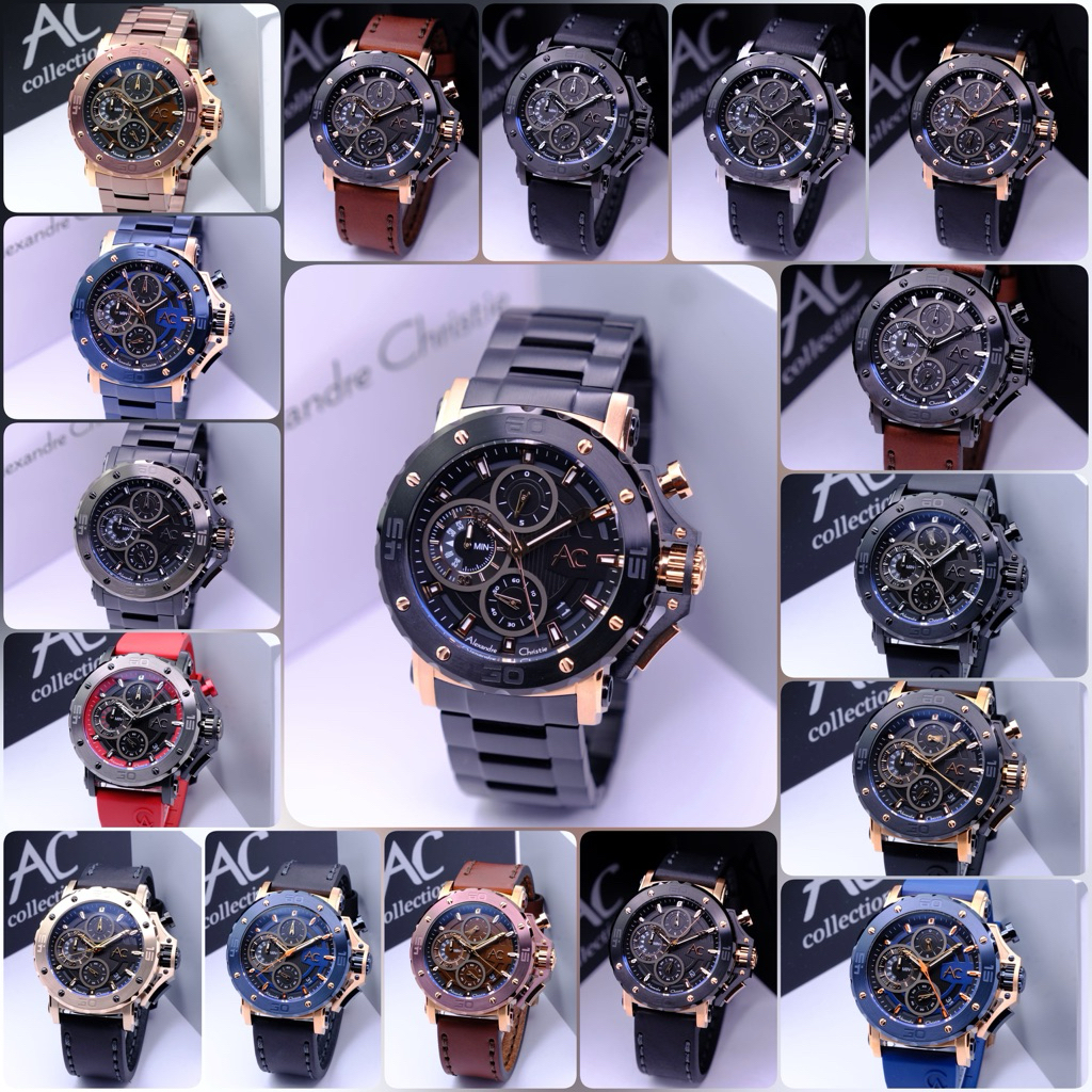 FREE BATRAI COD JAM TANGAN PRIA ALEXANDRE CHRISTIE AC9205 / AC 9205 RANTAI / KULIT / CARBON COLLECTI