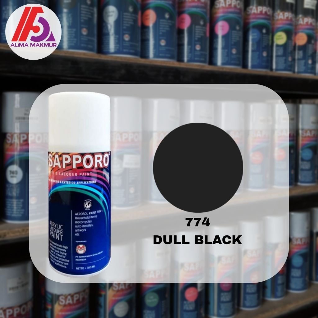 Sapporo Acrylic Lacquer Paint 774 Black Doff 300ml / Pilok Sapporo Hitam Dof / Pilok Hitam Dop / Cat
